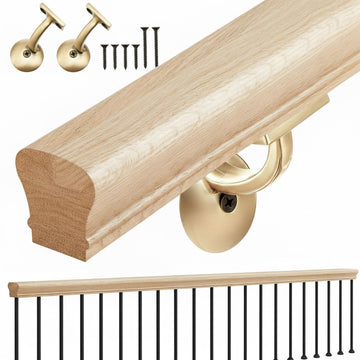 6010 Red Oak Straight Wood Handrail Kit 7 ft for Stairs