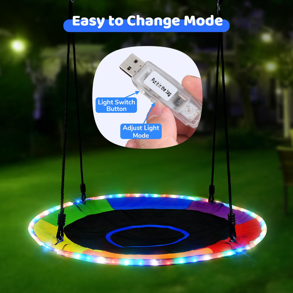 40" Saucer Tree Swing with LED Lights, Heavy Duty