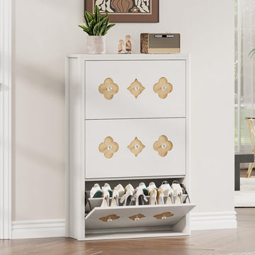 Shoe Cabinet with 3 Flip Drawers & Adjustable Shelves, White