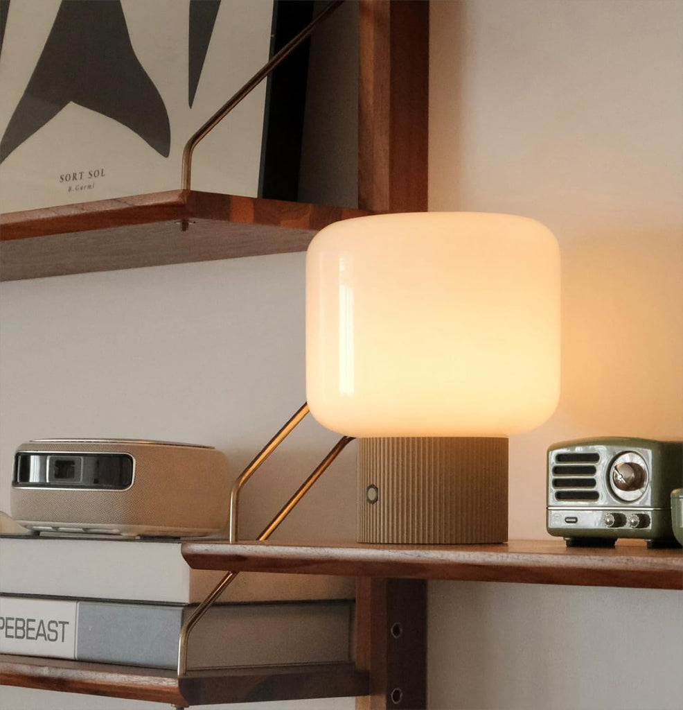 Halo Mushroom Lamp, 5W Cute Cordless Rechargeable Table Lamp with Glass Shade
