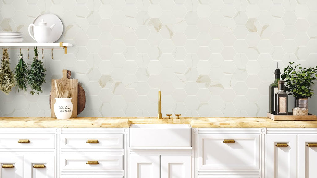 Eden Calacatta 3 in. x 3 in. Hexagon Porcelain Mosaic Tile Flooring