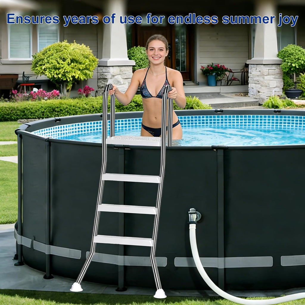 Above Ground Pool Ladder, 304 Stainless Steel A-Frame Pool Ladder with Top Platform, Non-Slip 3-Step Treads