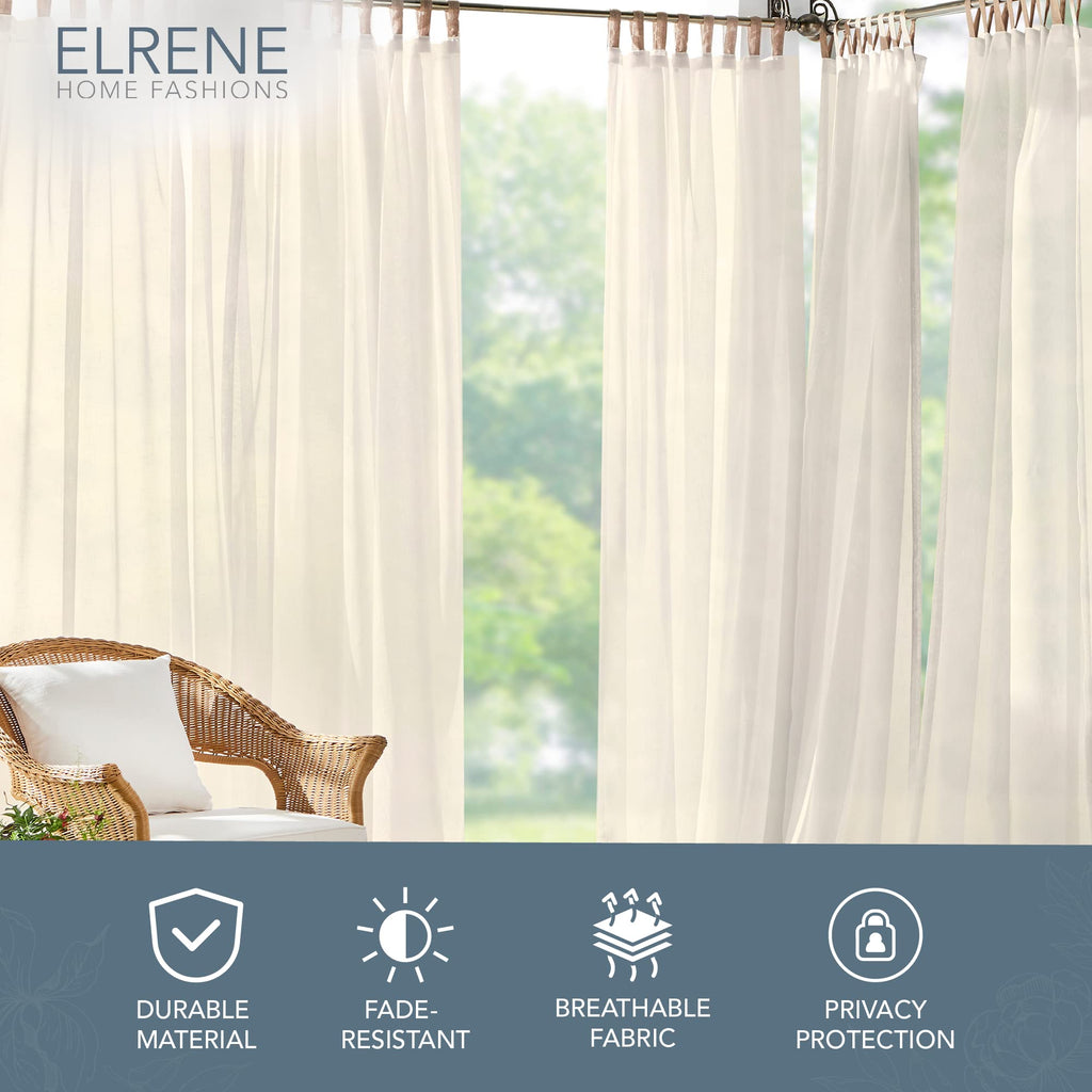 Darien Solid Indoor/Outdoor Sheer Adhesive Loop Tab Top Window Curtain Panel, Ivory - 52" W x 95" L