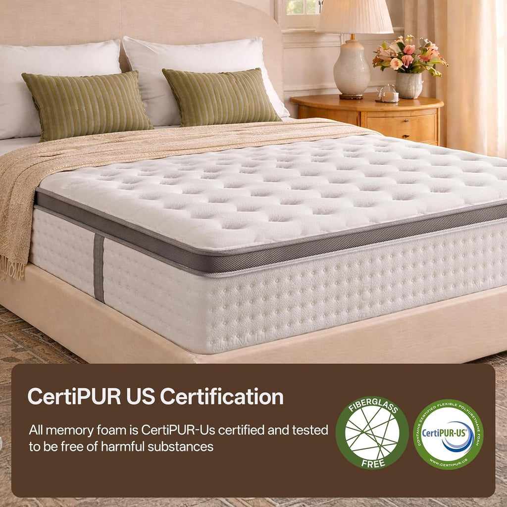 12 Inch King Size Mattress Hybrid King Mattress in a Box, Memory Foam Mattress with Pocket Springs, Medium Firm