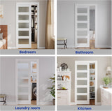 Sliding Pocket Door 24" x 80", 5-Panel Frosted Glass Panel with Soft Close Pocket Door Frame Kit, In