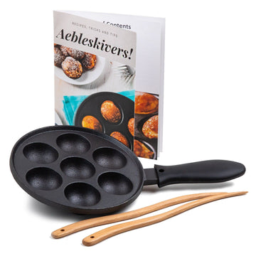 Cast Iron Aebleskiver Pan - Ideal for Mini Pancake Mold, Cake Pop Pan, and Takoyaki Maker (Black)