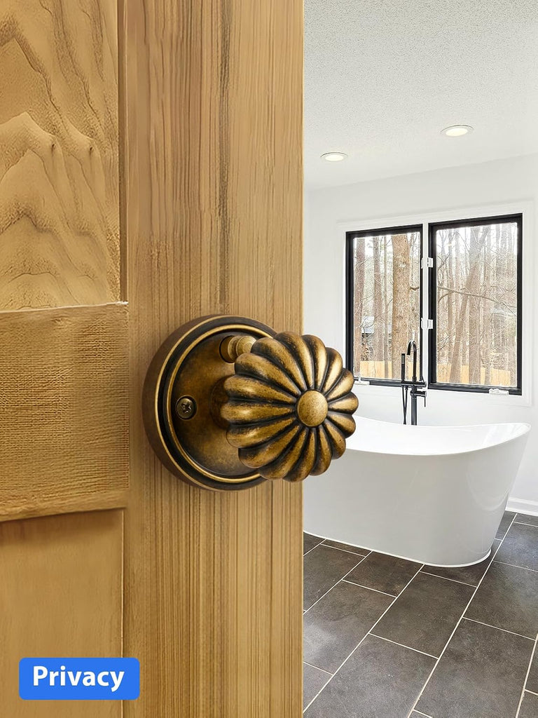 Door Knob Antique Brass Retro Privacy Vintage Door Handle, 1 Pack