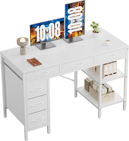 47" Computer Desk with 6 Drawers, Home Office Gaming Desks with Storage Shelves