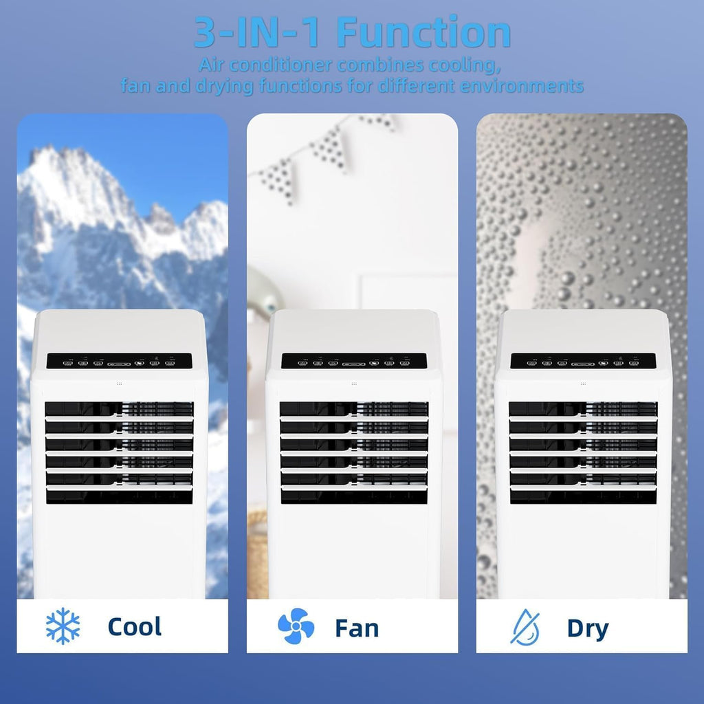 8000 BTU Portable Air Conditioner, Quiet AC Unitw/Remote Control & 24H Timer, 3 in