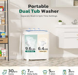 Portable Washing Machine, 17.6lbs Twin Tub Washer and Dryer Combo, Compact Mini Laundry Washer with Spin Cycle&Soaking