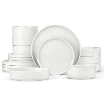 Dinnerware Sets with Pasta Bowls, 16 Piece Plates and Bowls Set for 4, Stoneware Dinner Dishes Dining, Dishwasher &