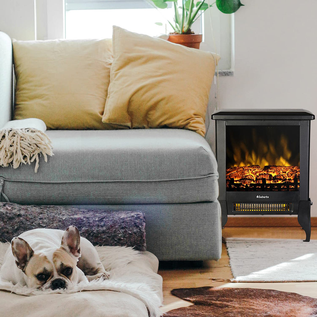 Suburbs TS17 Compact Electric Fireplace Stove, Freestanding Stove Heater with Realistic Flame - CSA Certified