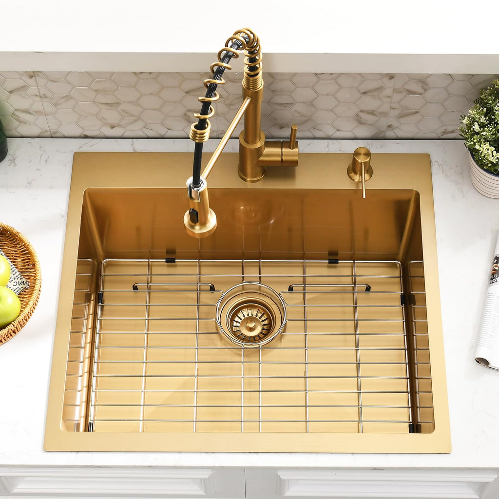 25x22 Drop Sink with Faucet, Gold Brushed