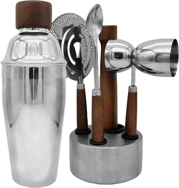 Bar Tool Set Kitchen Stainless Steel Bartender Kit with Muddler,Double Jigger,Shaker,Spoon,Strainer Whisky - Set of 6