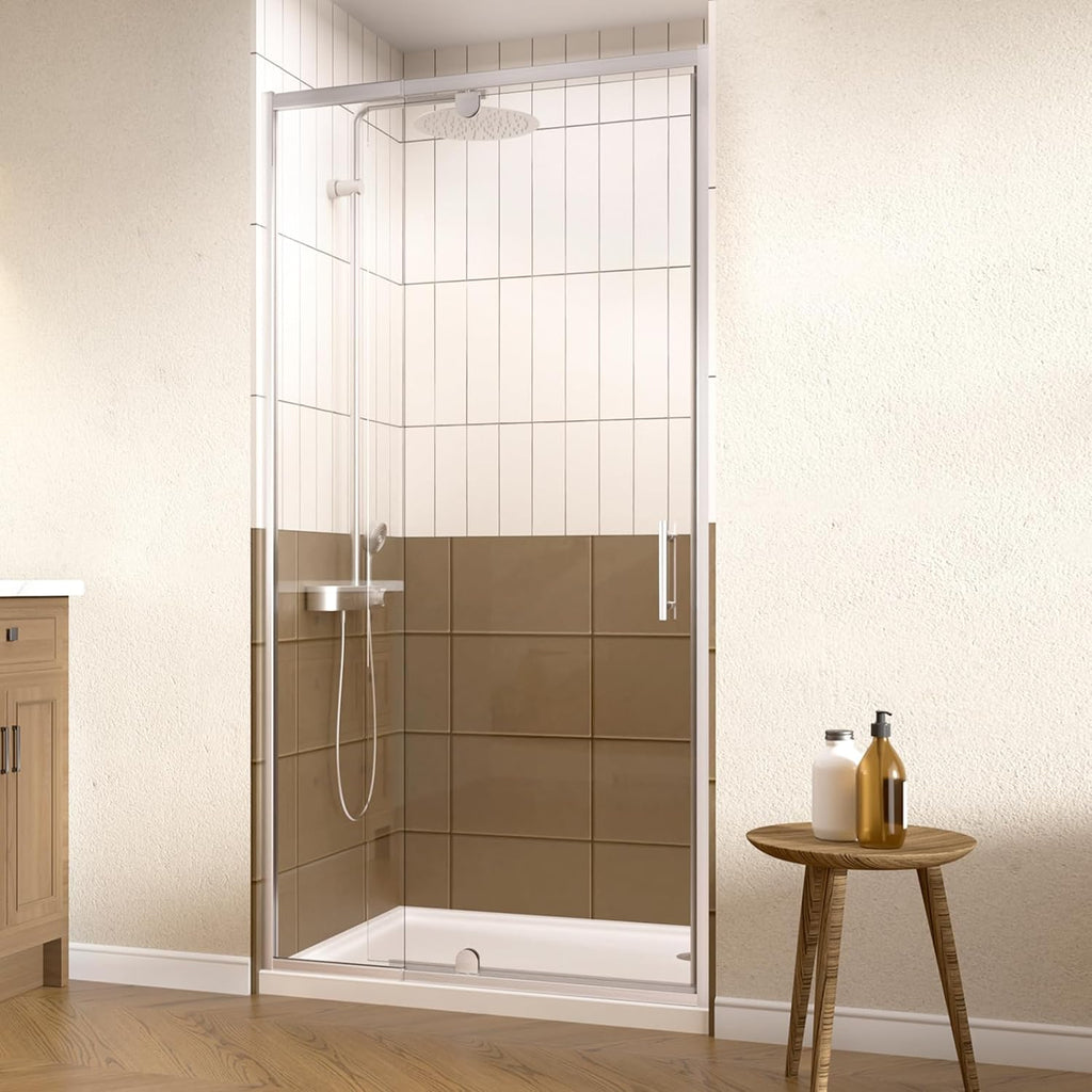 32-36" W x 72" Pivot Glass Shower Door, Semi-Frameless Pivot Swing Glass Shower Door