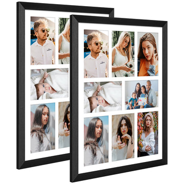 13x17 Collage Frame with 8 Openings 4X6 Pictures, Multiple Picture Frame with Mat, Wall or Tabletop Decor, Black Wood