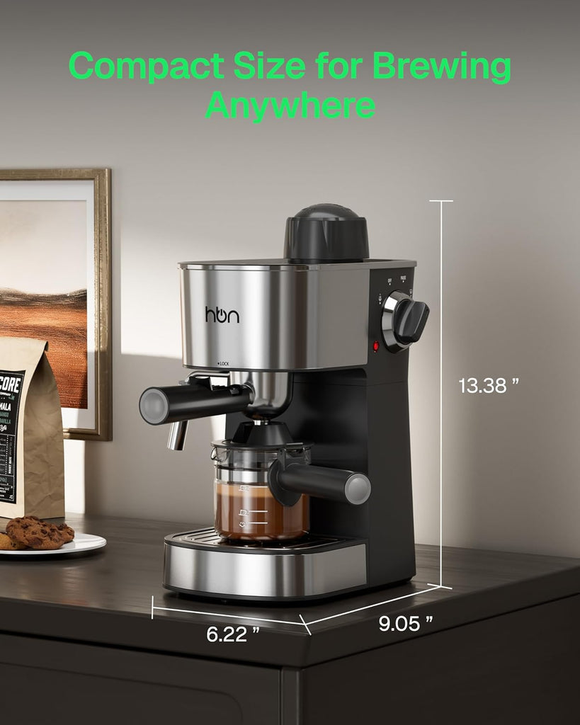 Espresso Machine, 3.5Bar Cappuccino & Latte Maker, 2-4 Cup Stainless Steel Coffee Machine with Milk Frother, 800W