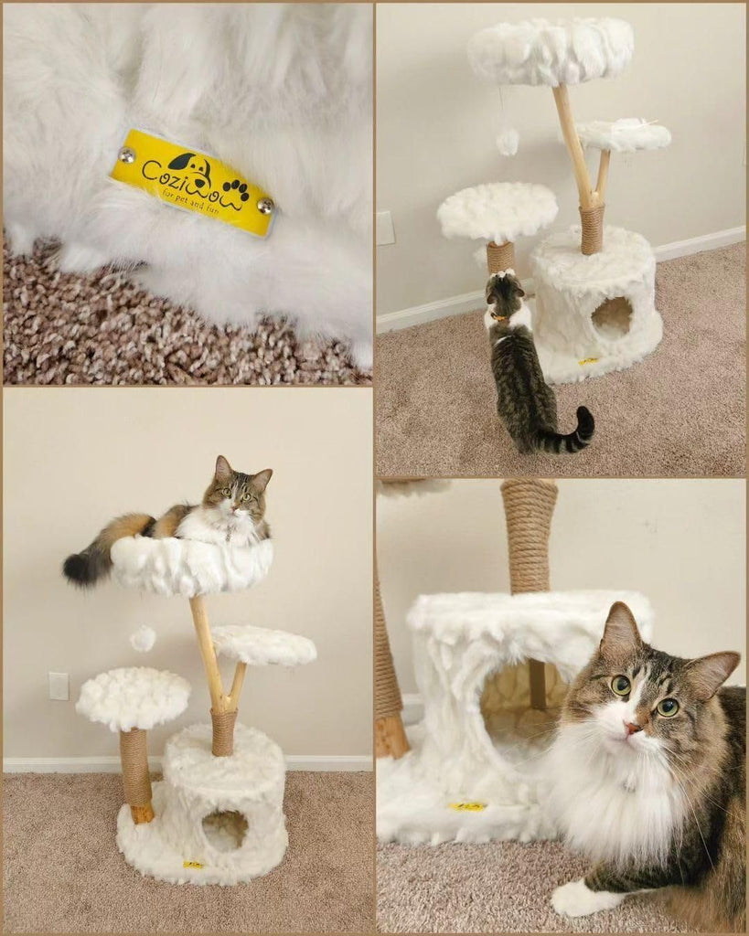 Modern Cat Tree Tower, Cloud Cat Tree, Solid Wood Scratching Post
