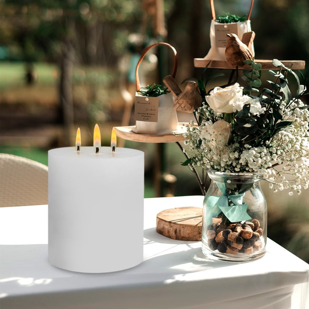 3 Wick White Extra Large Pillar Candle, 6" x 6", Unscented, Dripless, Smokeless, and Clean-Burning. Approx. 120 Hours