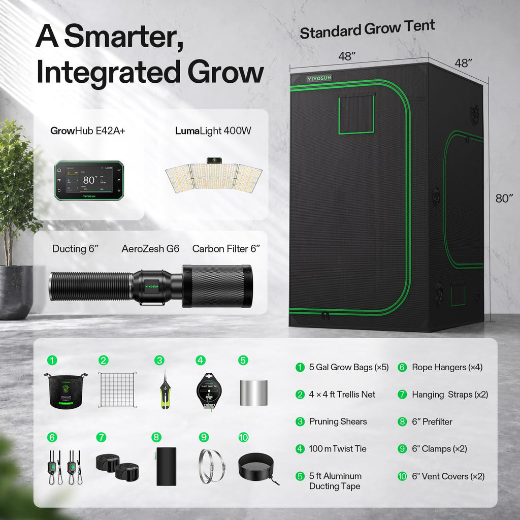 Smart Grow Tent Kit 4x4, 4-Plant WiFi-Integrated Grow System