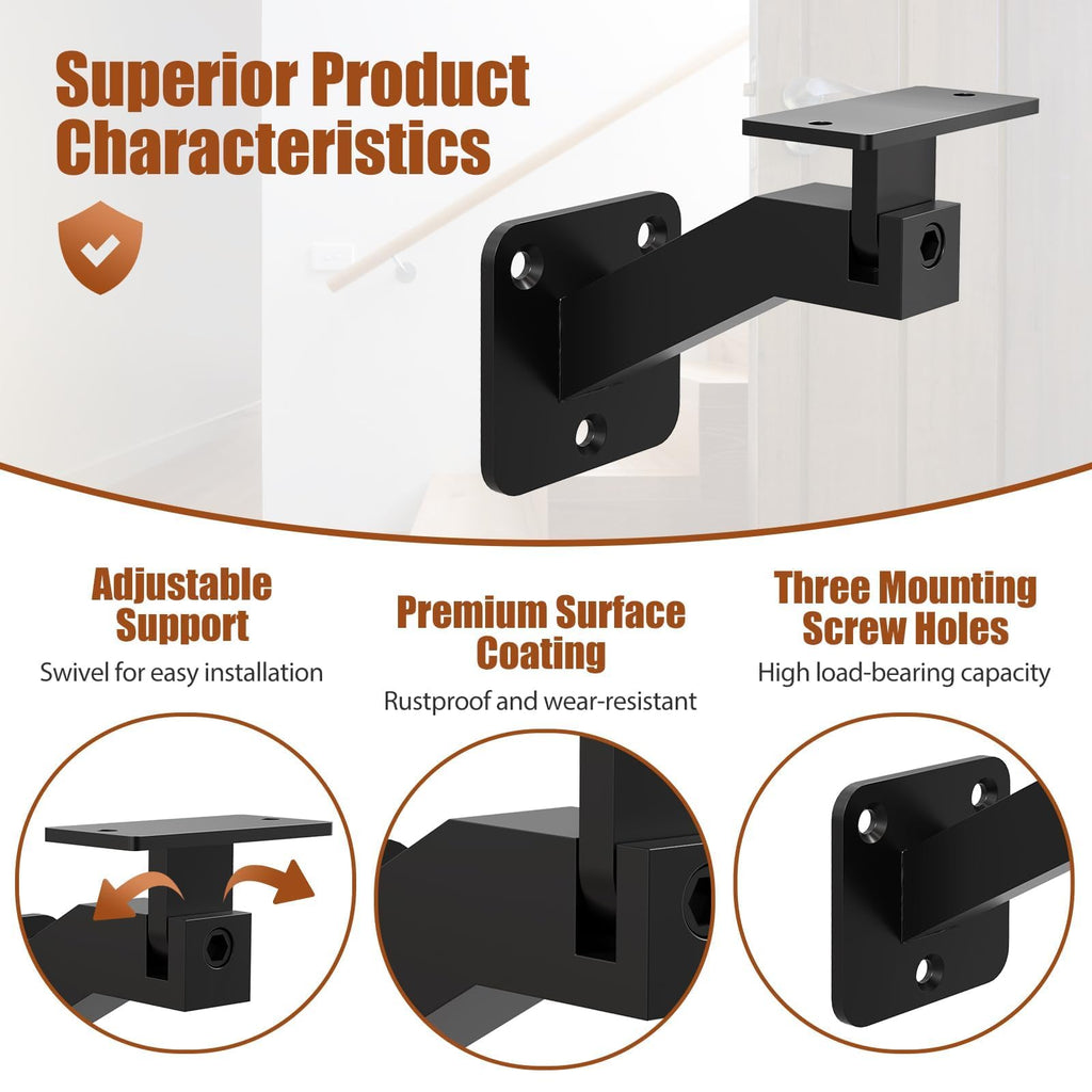 Adjustable Handrail Brackets, 6 Pack Black Swivel Hand Rail Brackets