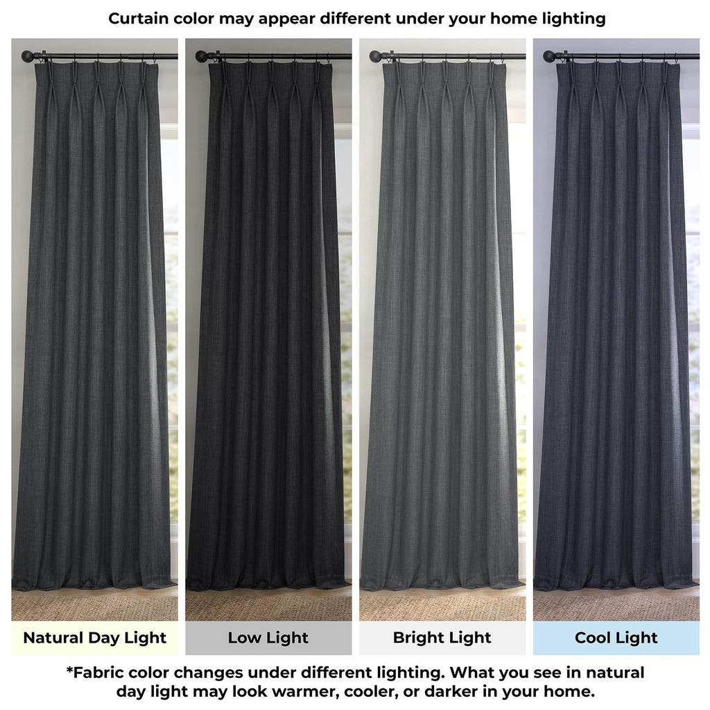 Faux Linen Pleated Curtains (1 Panel) - 25W x 108L, Dark Gravel