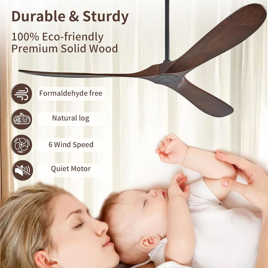 Inspired Maverick Style 60" Ceiling Fans Without Lights, 60 Inch Outdoor Ceiling Fans no Lights, 3 Blade Solid Wood Damp Rated Ceiling Fan with Remote Control for Living Room Gazebo Farmhouse/Patios Porch - Dark Walnut - G7-B0CMTL95Z4