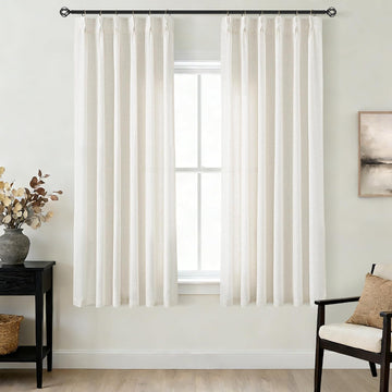 Triple Pinch Pleated 86 inch Long Linen Curtains 2 Panels Set Track System Curtains Neutral Modern Farmhouse Light