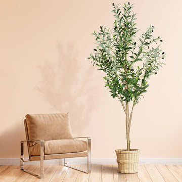 6ft Faux Olive Tree, Artificial Olive Tree Indoor, High Imitation Silk Plant Fake Olive Tree with Realistic Leaves