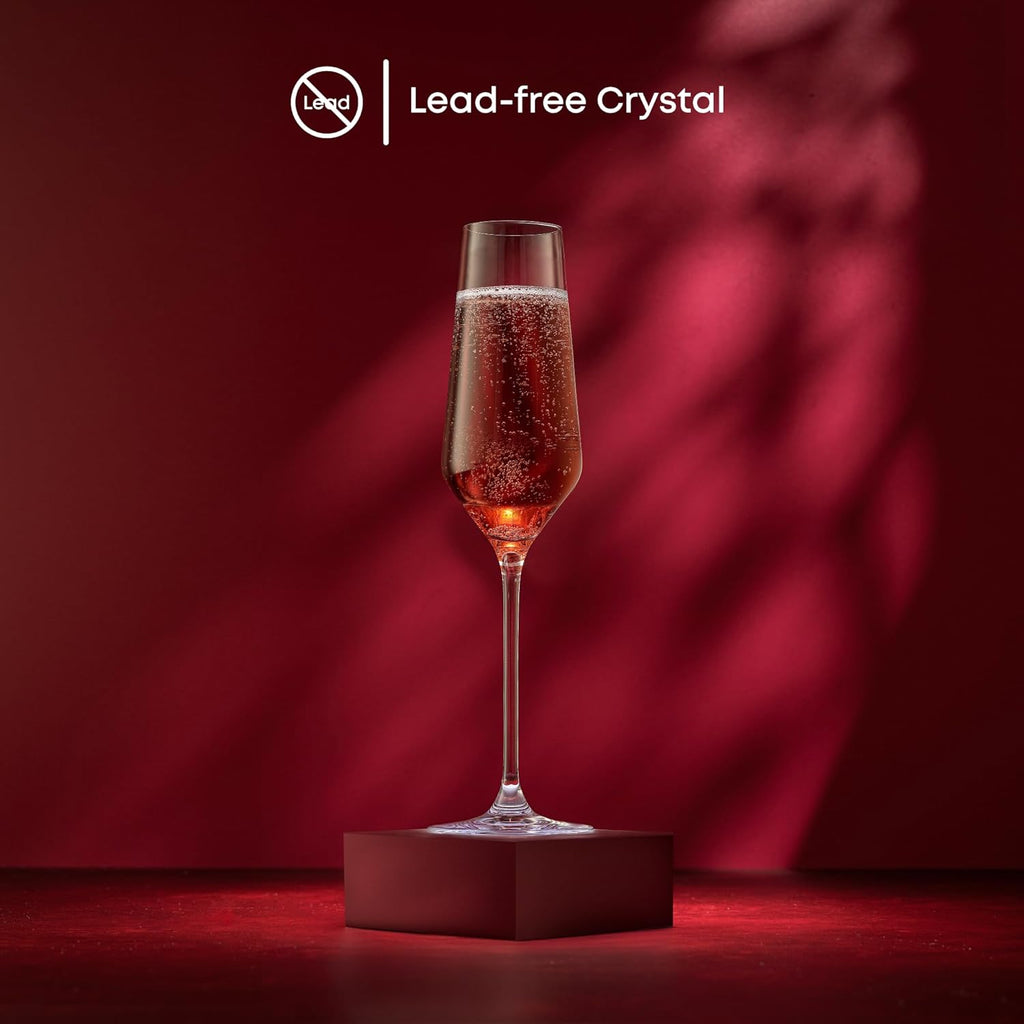 Champagne Glasses Layla Collection, Set of 4 - 6.7 oz Elegant Crystal Stemmed Champagne Flutes for Prosecco
