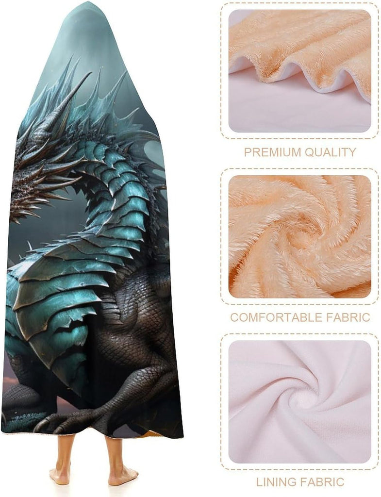 Cool Dragon Wearable Blanket Hoodie for Adults Oversized Fleece Hooded Sweatshirt Blanket Soft Cozy Wrap