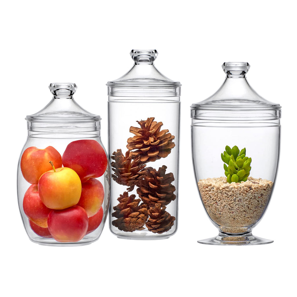 Adore - Plastic Apothecary Jars (3-Piece Set, 52/46/46 oz) (NOT Glass), Acrylic Jars with Lids, Bathroom Canisters