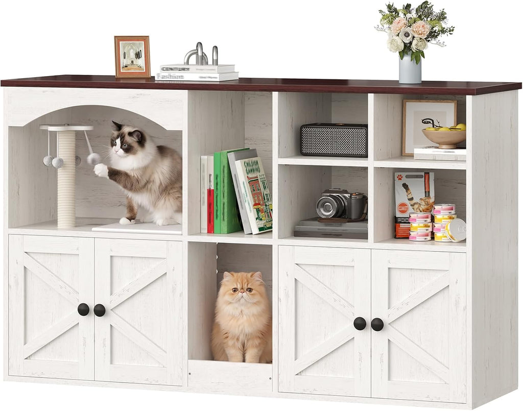 Cat Litter Box Enclosure for 2 Cats, Hidden Cat Cabinet with Storage