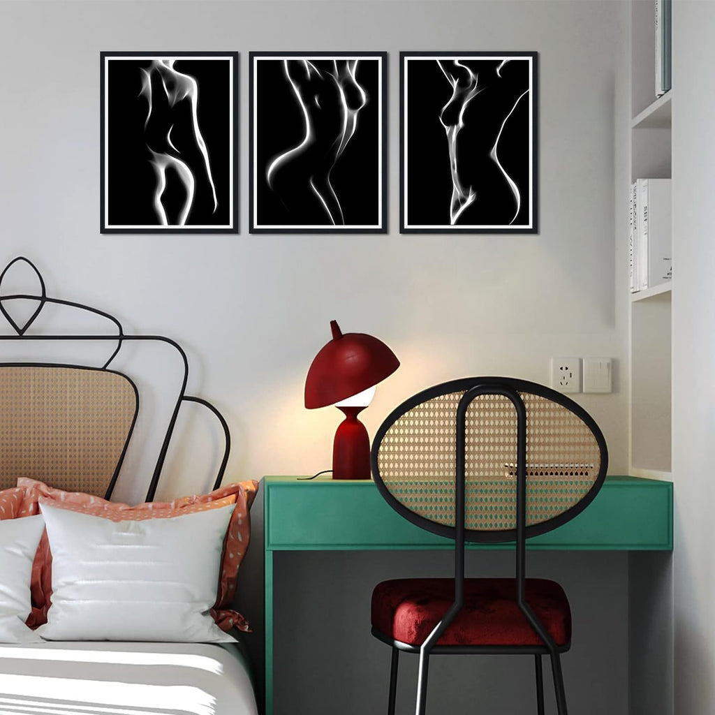 Minimalist Sexy Figure Canvas Wall Art 3 Piece Black White Poster Print Woman Nude Body Canvas Print Abstract Naked