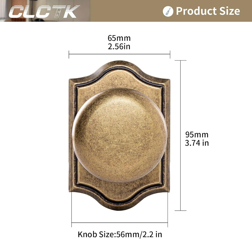 Antique Brass Dummy Door Knob, Bifold Closet Door Knobs Round Dummy Door Handles Non-Turning Single Side, Zinc Alloy