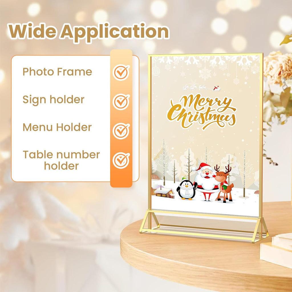 Gold Frames 8X10 Acrylic Sign Holder Double-Sided Picture Frames,6 Pack | 8x10 Frame for Menu, Wedding Table Number
