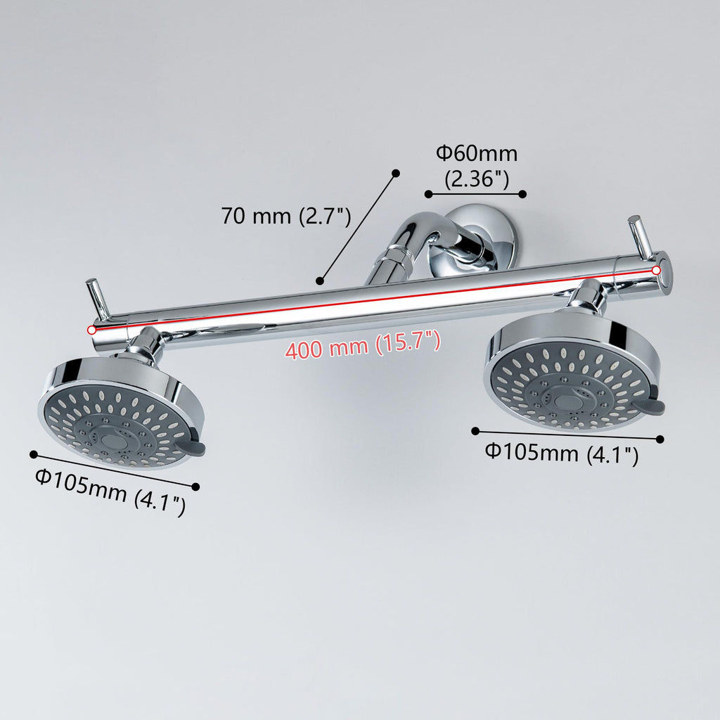 Double Shower Head for Two People, High Pressure 5 Setting 2 Person Dual Shower Head for Couple, Chrome