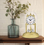 Bulova B8821 Heather Anniversary Clock - 9" Glass Dome Design - Rotating Crystal Pendulum - Westminster Chime - Engraving Plate