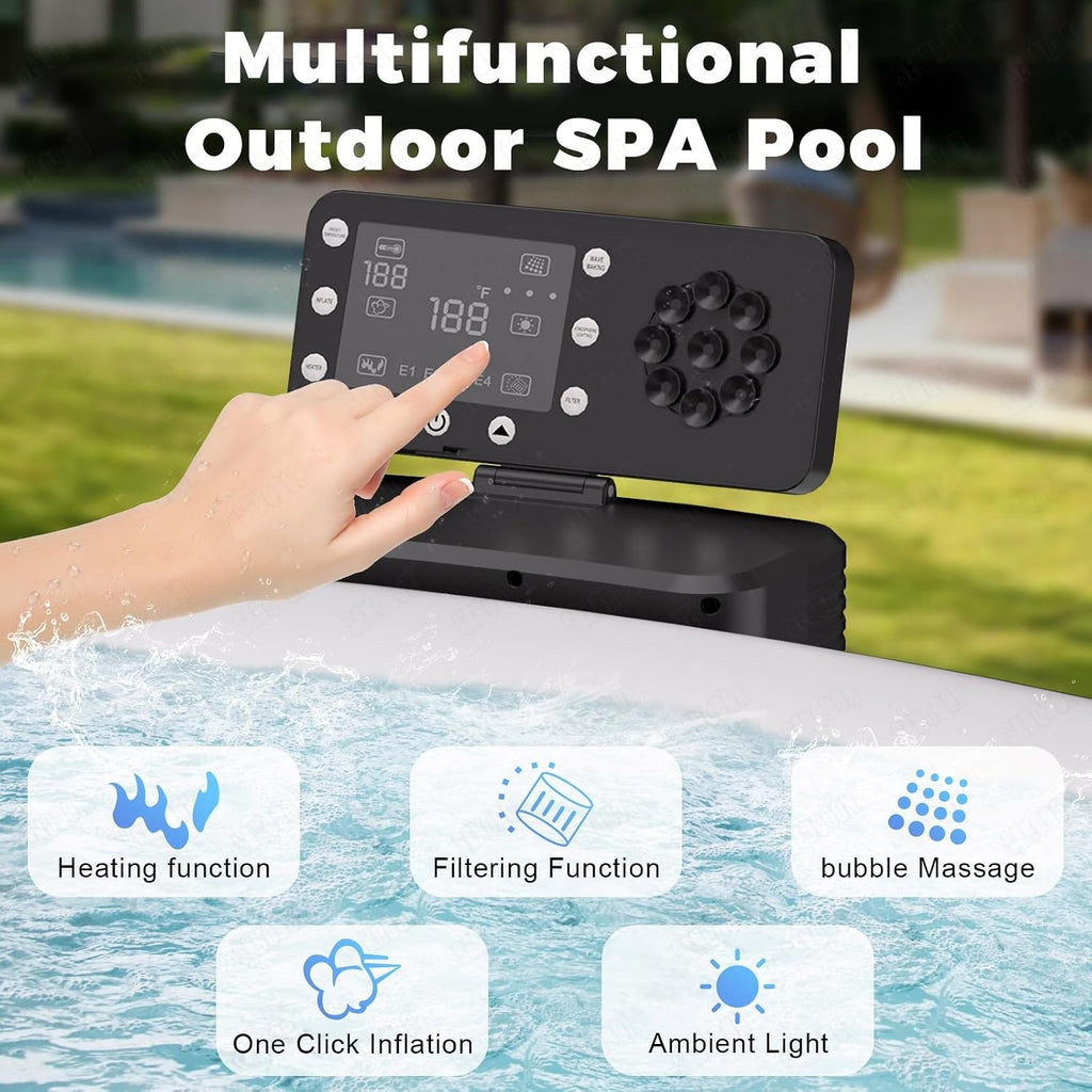 Inflatable Hot Tub 2-3 Person with 130 Jets & LED Lights, PVC Construction Hot Tub with One-Click Inflation, Portable