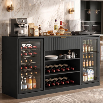71" Coffee Bar Cabinet with 2 Fridge Space, Wine Racks & Holder