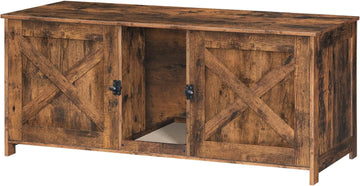 Cat Litter Box Enclosure for 2 Cats, 47.2" Hidden Litter Box Furniture with Double Room, Wooden Cat Washroom