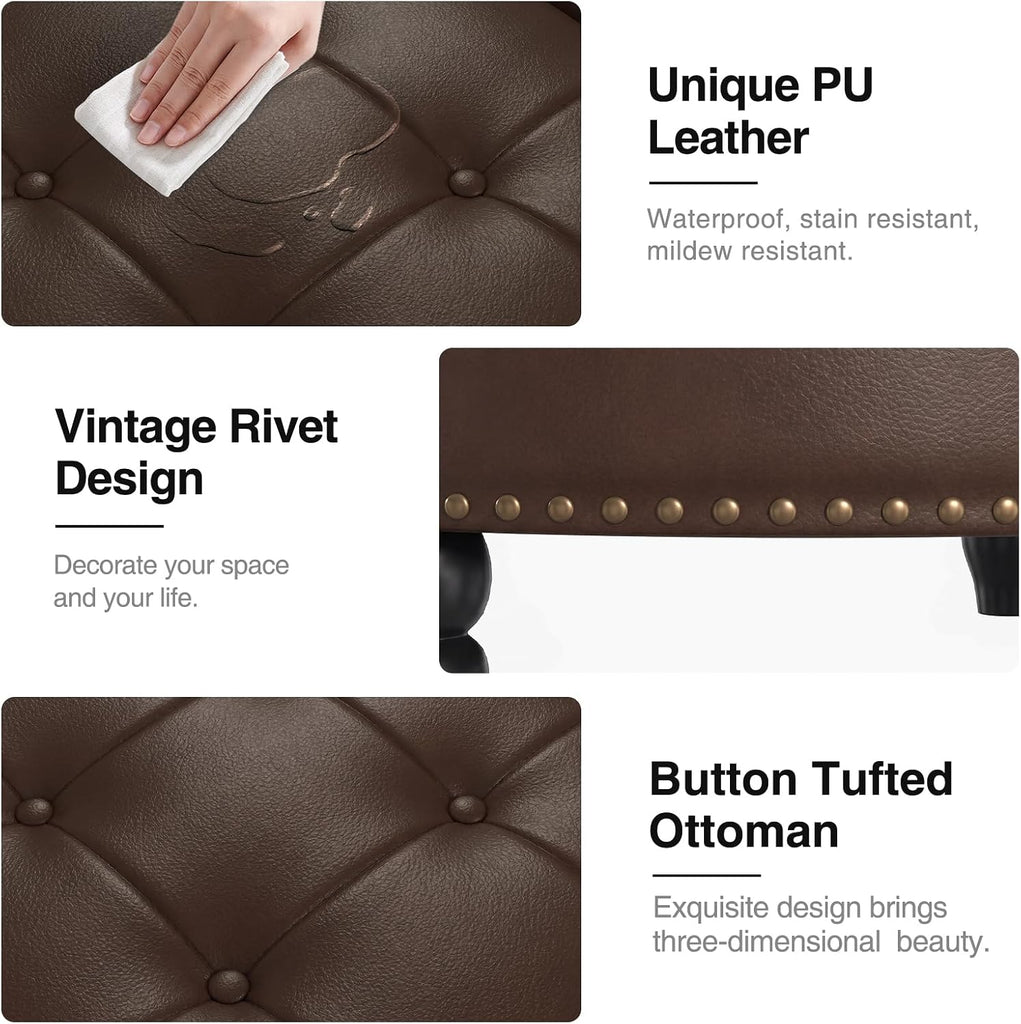 30 Inch Large Round Ottoman with Storage Circular,Chocolate | Leather Coffee Table with Lift Top,Modern Upholstered