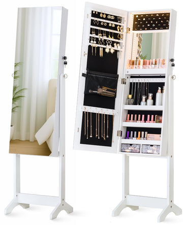 Full‐Length Standing Jewelry Armoire, 60 in Mirror with Storage