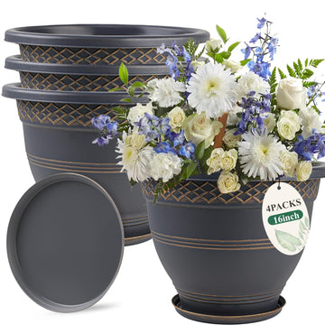 16 Inch Outdoor Planters, 4 Pack, Gold Plaid