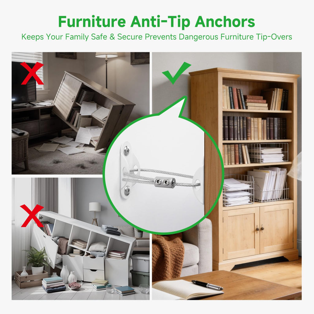 Heavy Duty Anti Tip Furniture Anchors for Baby Proofing, 4 Pack, White