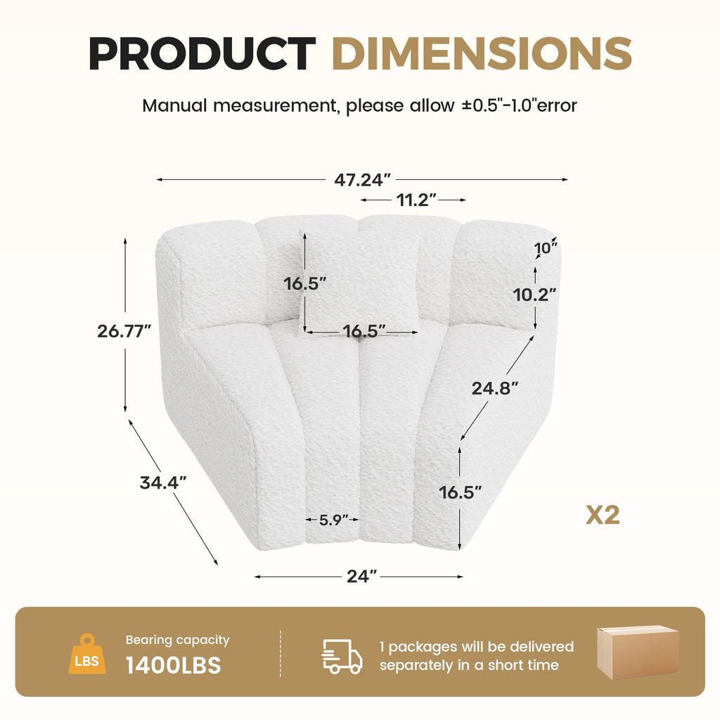2PCS 1/8 Round Curved Sofa, 2 Seater Modular Velvet Couch, Modern Boneless Sectional Couches, No Assembly Required
