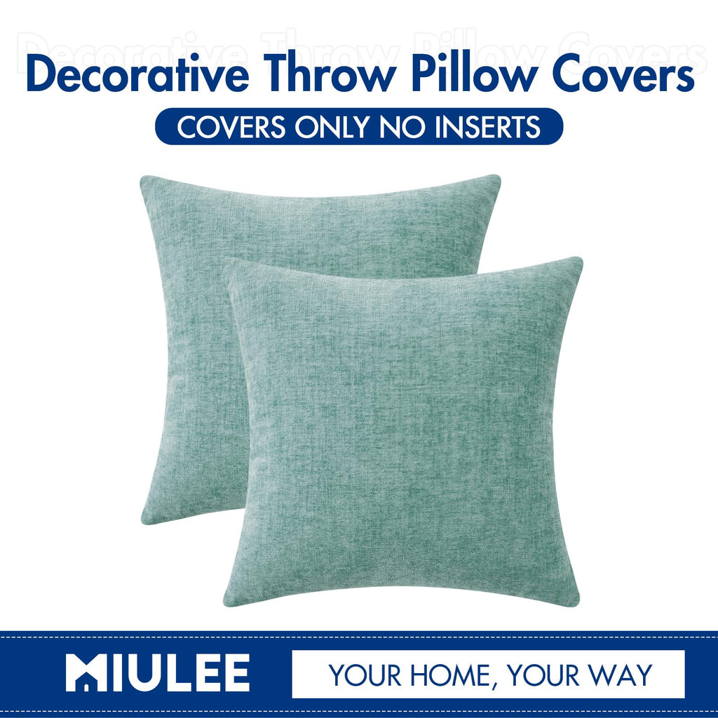 Soft Chenille Throw Pillow Covers Aqua Green 20x20 Inch Pack of 2