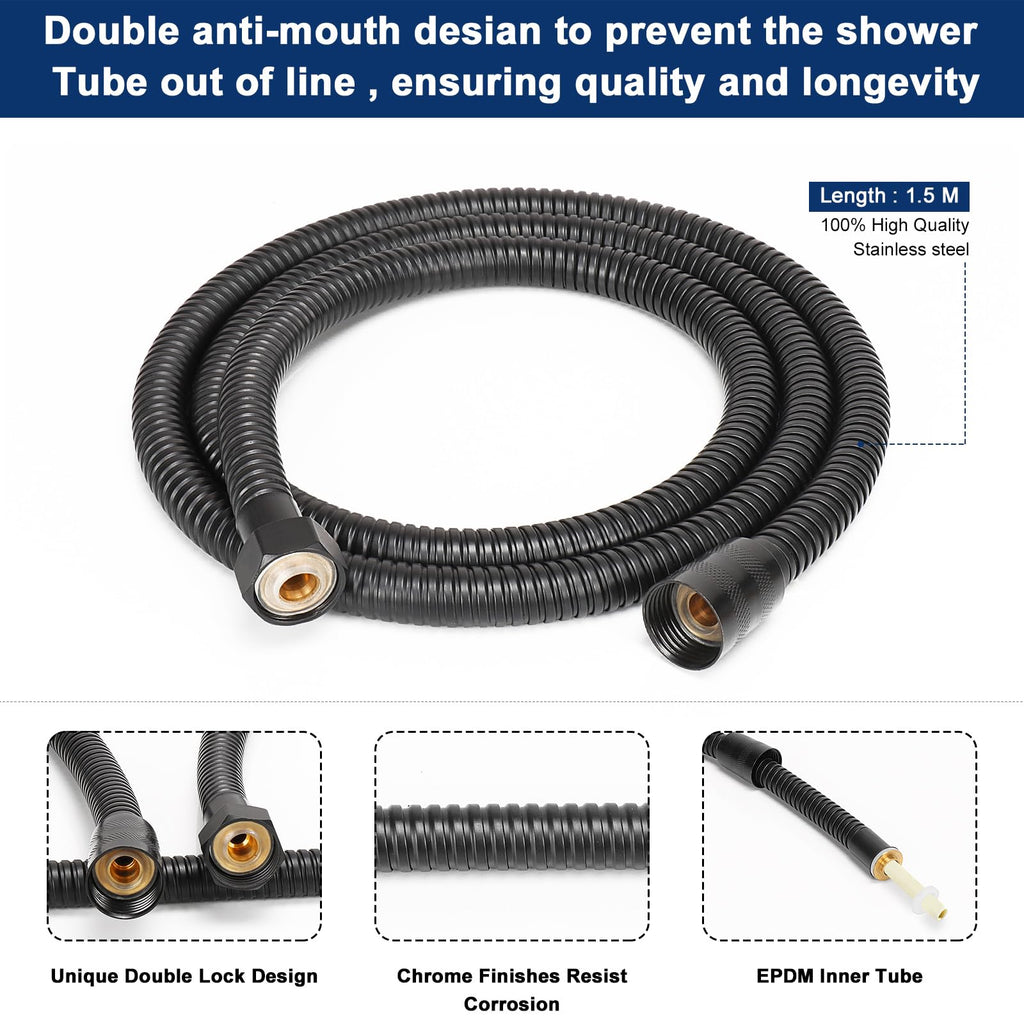 HandHeld Shower Head, Luxury High Pressure Shower Kit with Wall Connector and Hose Set, Showering System Contemporary