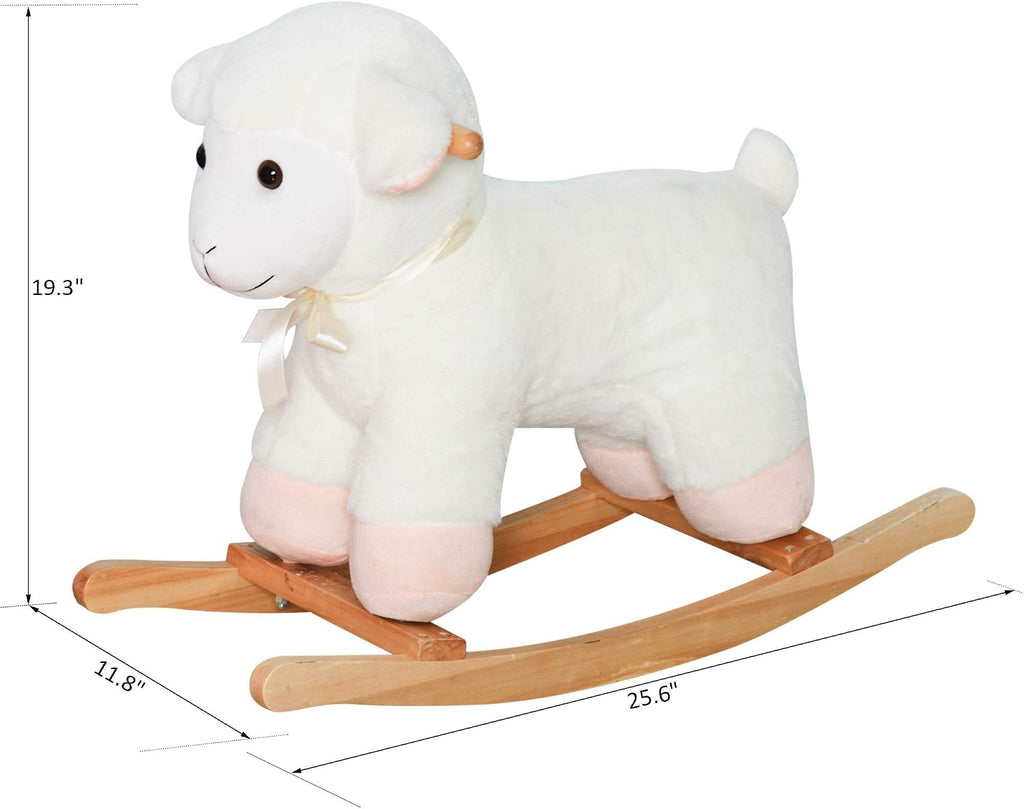 Lamb Rocking Horse Sheep Stuffed Animal Ride On Rocker for Kids White
