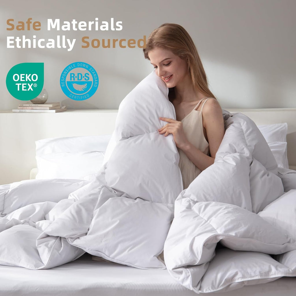 Hungarian Down Feather Fiber Comforter Queen,Hotel Style Bedding Comforter,750+ Fill Power,1200TC,10